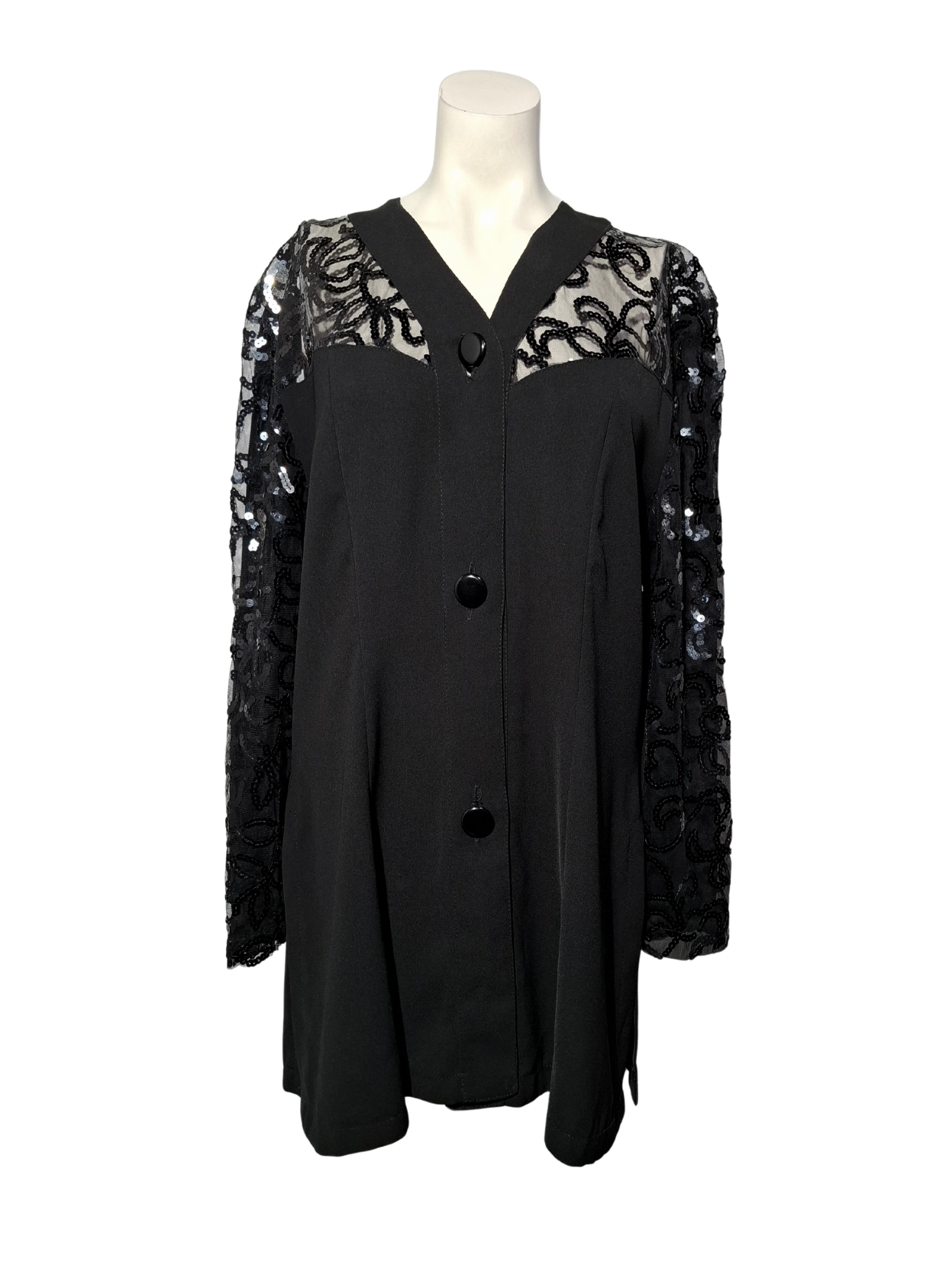 Juoda vintažinė žvyneliais siuvinėta palaidinė, M/L