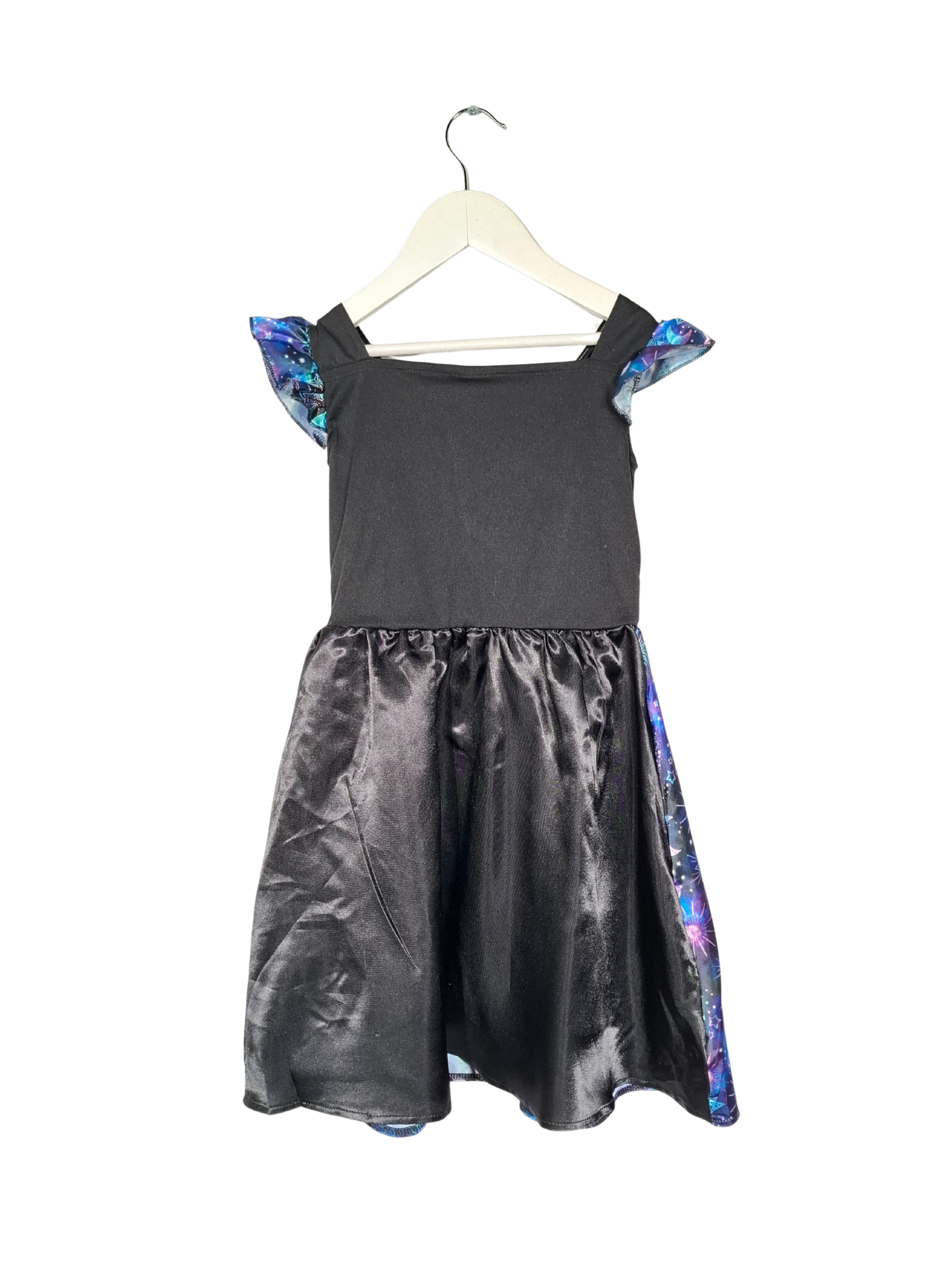 Juoda raštuota vaikiška suknelė, 5-6m.