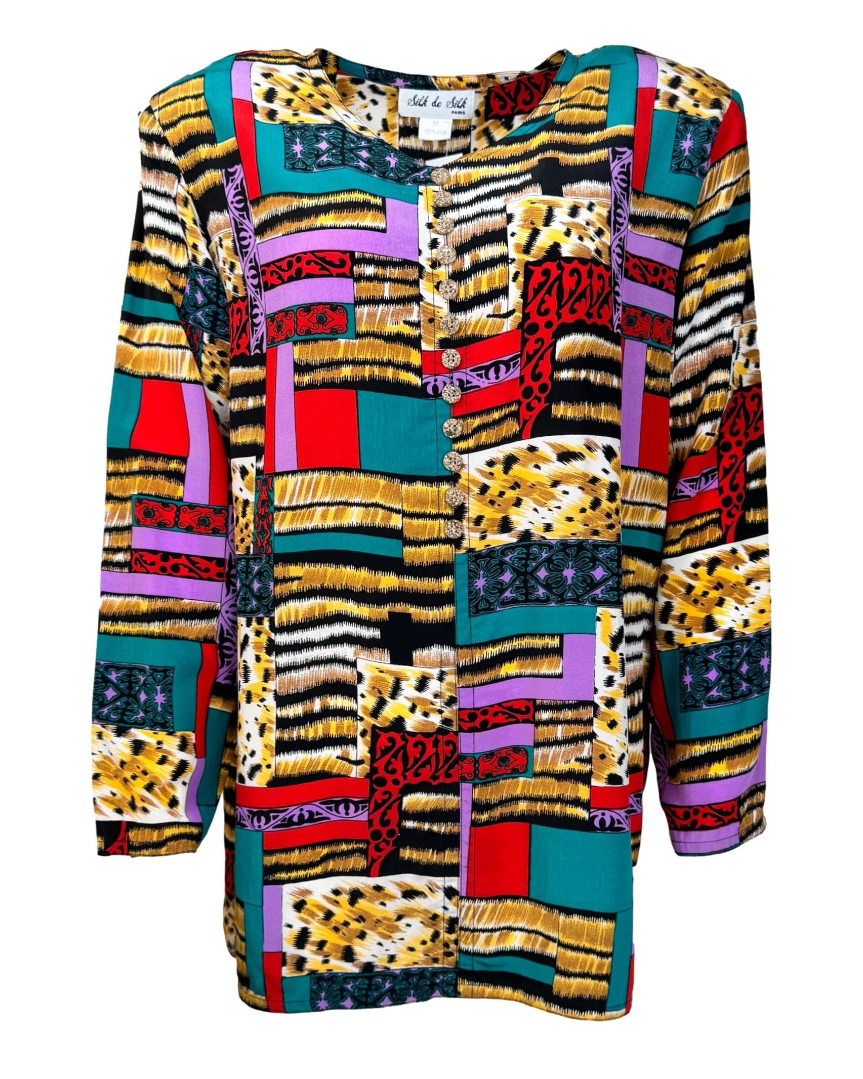 Įvairiaspalvė vintažinė šilkinė SILK DE SILK palaidinė, M