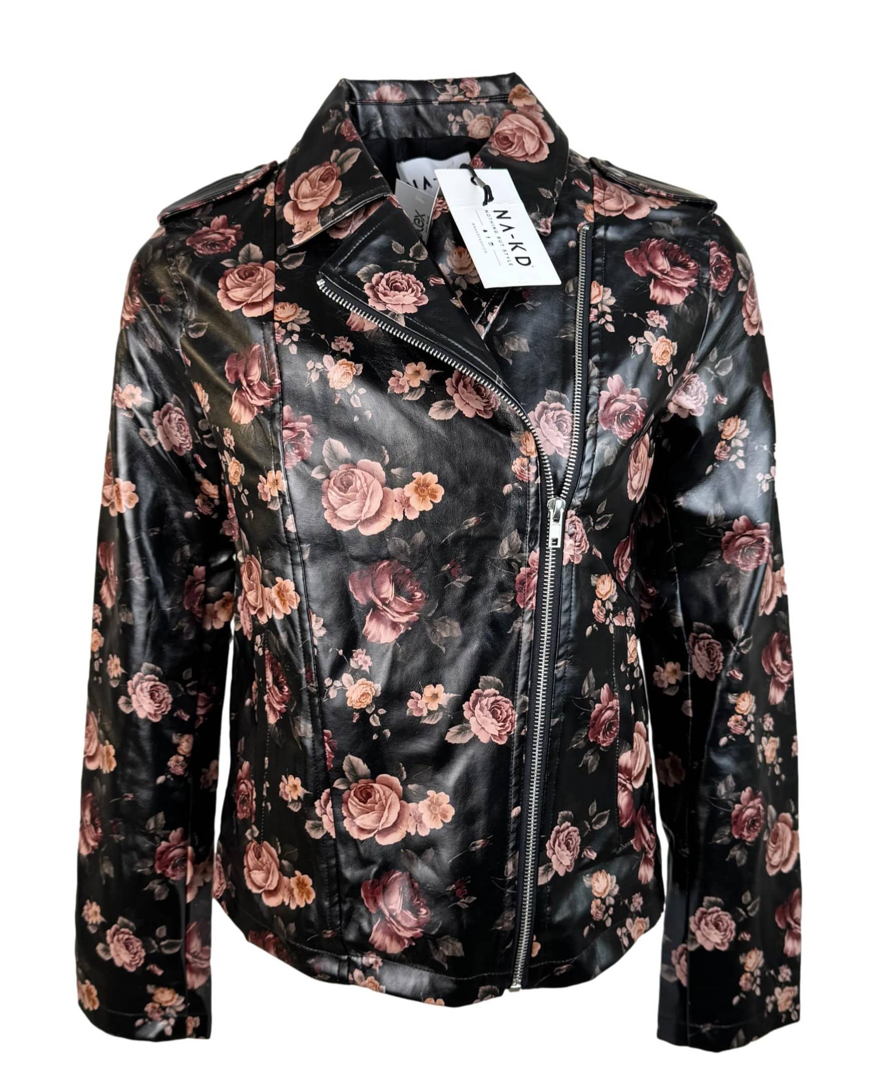 Juoda gėlėta NA-KD striukė, M, NAUJA