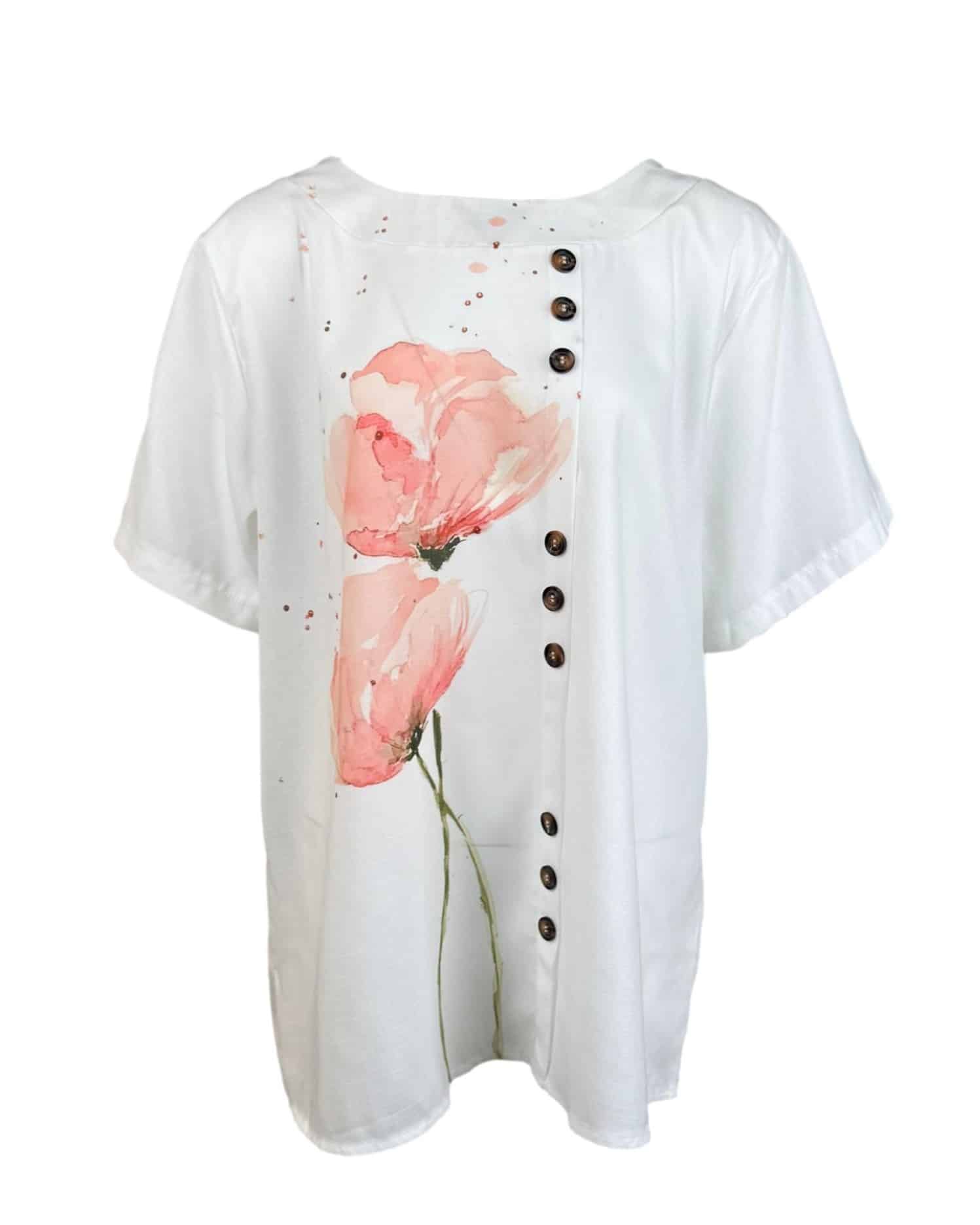 Balta gėlėta palaidinė, 3XL