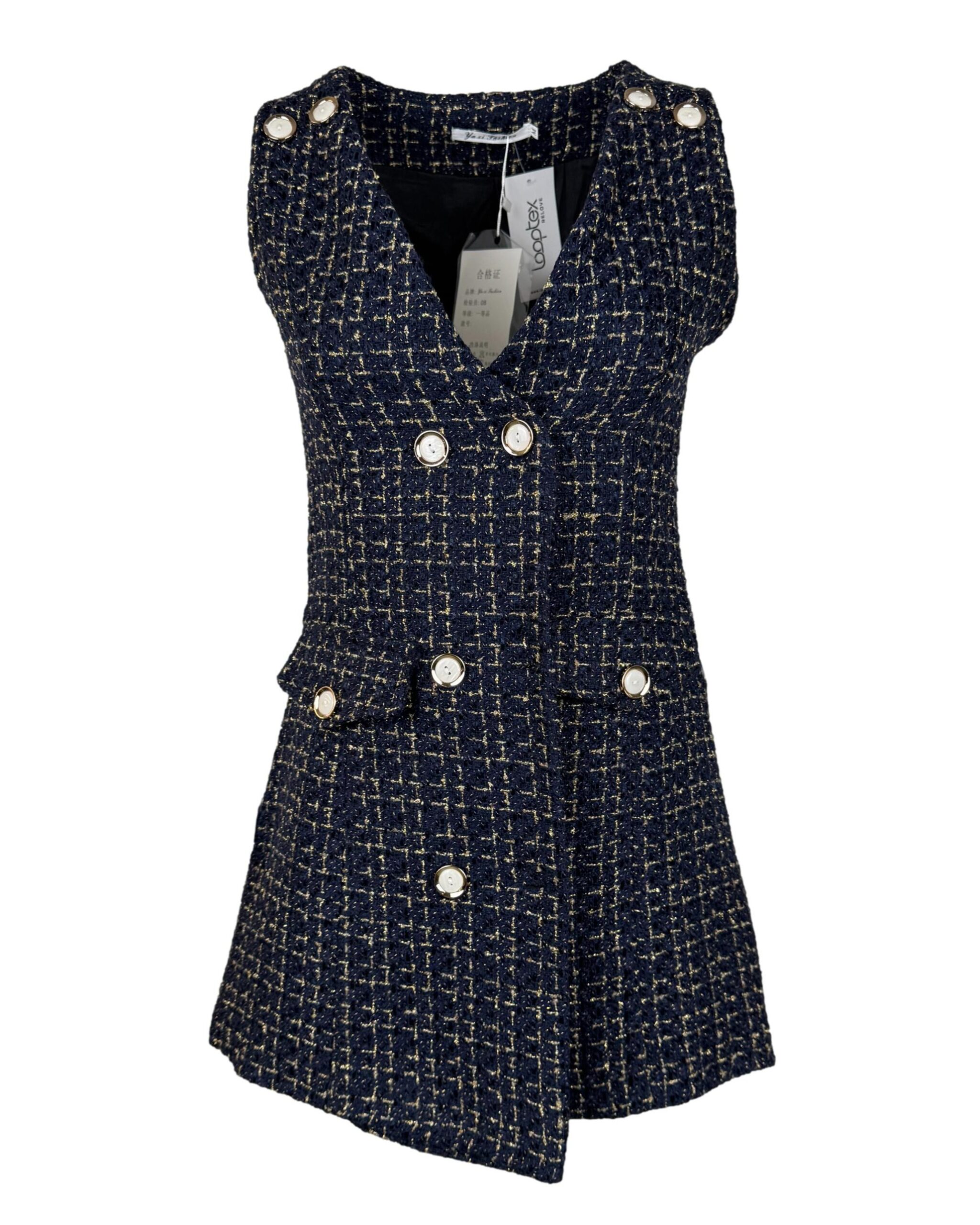 Mėlyna tvido YAZI FASHION suknelė, XS, NAUJA